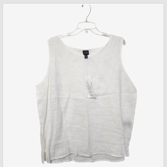 Eileen Fisher Irish Handkerchief Linen Sleeveless White Tank Top - Picture 6 of 16